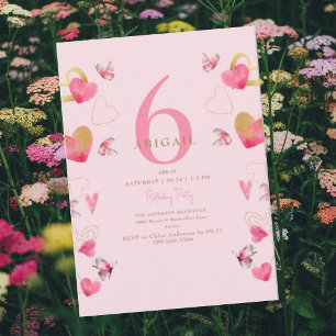 Pink Butterflies & Hearts Birthday Party Invitation