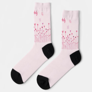 Pink Butterflies Hearts & Flowers Personalized Socks