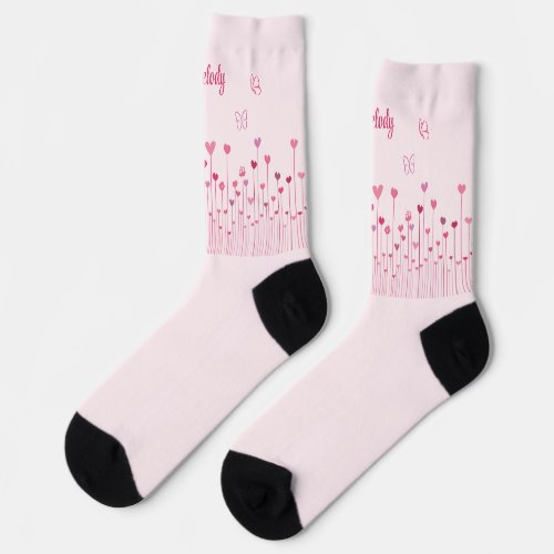 Pink Butterflies Hearts  Flowers Personalized Socks