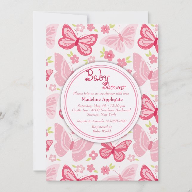 Pink Butterflies Invitation (Front)
