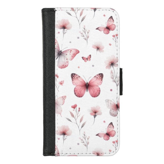 Pink Butterflies  iPhone Wallet Case (Front)
