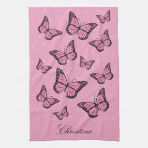 pink butterflies kitchen towel