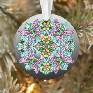 Pink Butterflies Mandala Christmas Ornament