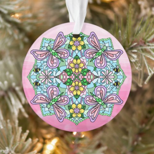 Pink Butterflies Mandala Christmas    Ornament