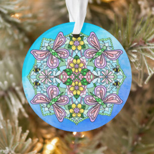 Pink Butterflies Mandala Christmas Ornament