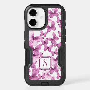 Pink Butterflies Modern Elegant Custom Monogram iPhone 16 Case