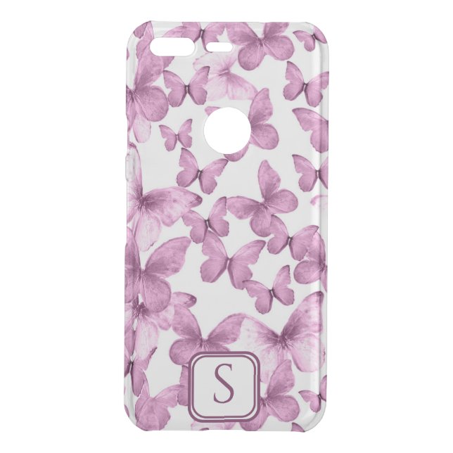Pink Butterflies Modern Elegant Custom Monogram Uncommon Google Pixel Case (Back)