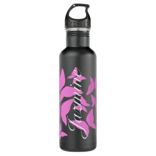 Pink Butterflies Name Script Stainless Steel Water Bottle