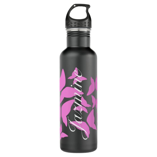 Pink Butterflies Name Script Stainless Steel Water Bottle (Front)