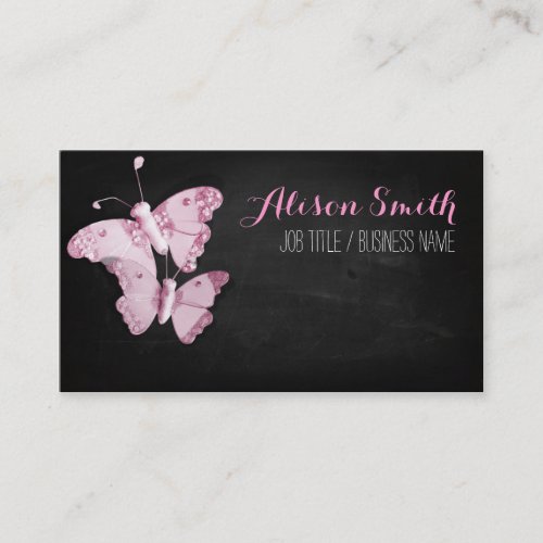 Pink Butterflies on black chalkboard Business Card