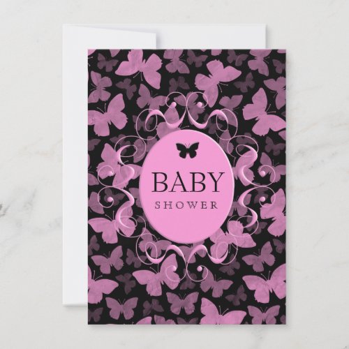Pink Butterflies on Black Custom Announcements