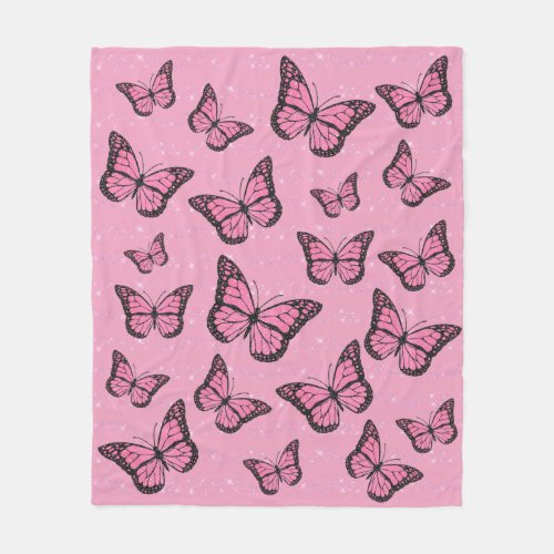 pink butterflies pattern fleece blanket