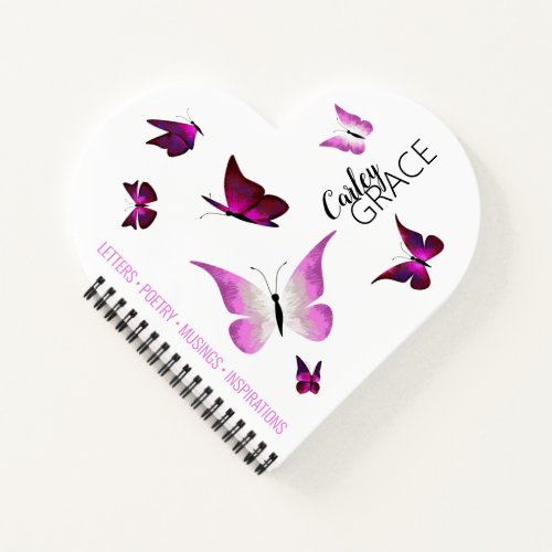 Pink Butterflies Personalized Heart Journal