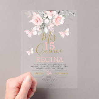Pink Butterflies Quinceañera Acrylic Invitations