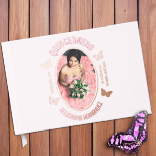 Pink Butterflies Quinceanera Foil Guest Book