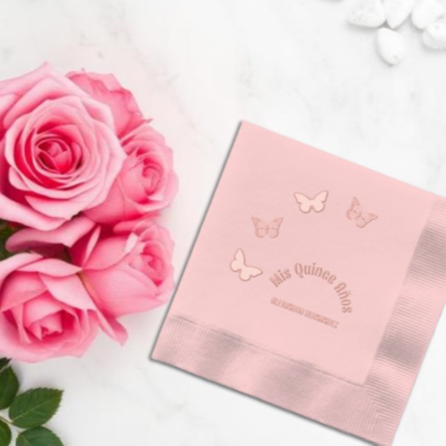 Pink Butterflies Quinceanera Foil Napkins (Creator Uploaded)