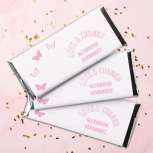 Pink Butterflies Quinceanera Hershey Bar Favors