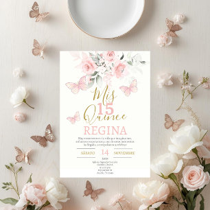 Pink Butterflies Quinceañera Invitation