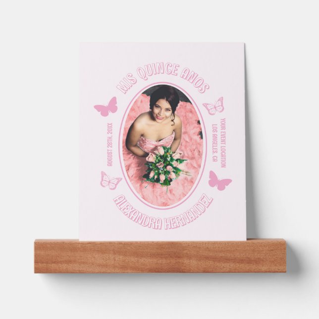 Pink Butterflies Quinceanera Picture Ledge (Front)