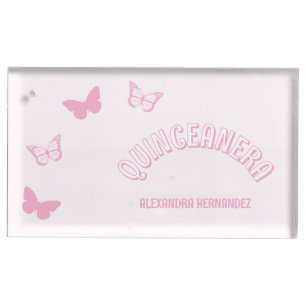 Pink Butterflies Quinceanera Place Card Holder