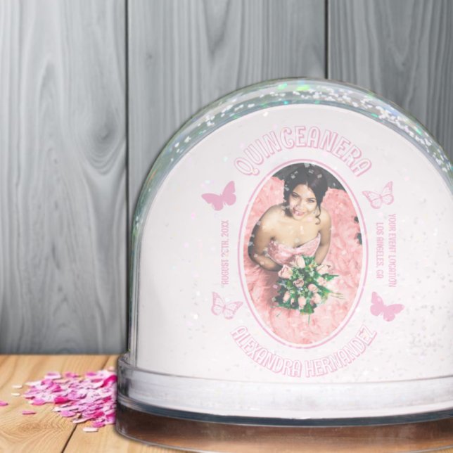 Pink Butterflies Quinceanera Snow Globe (Creator Uploaded)