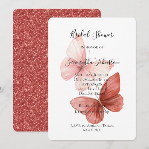 Pink Butterflies Red Glitter Bridal Shower