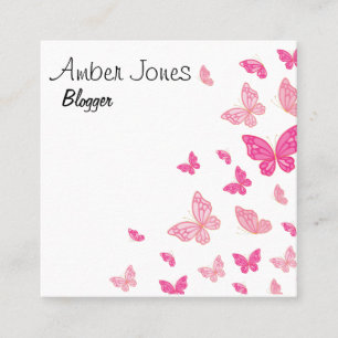 Pink Butterflies Social Media QR Code Square Business Card