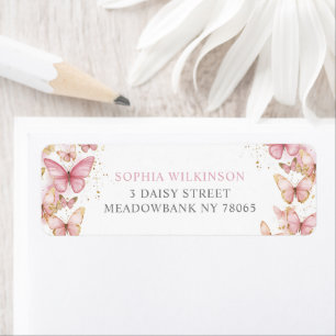 Pink Butterflies Sweet 16 Quince 15 Return Address Label
