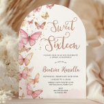 Pink Butterflies Sweet Sixteen 16 Birthday Arch Invitation<br><div class="desc">Personalize this pretty Sweet 16 birthday arch invitation easily and quickly. Simply click the Edit Using Design Tool button to further edit the texts, change fonts and fonts colors. Featuring pretty fluttering butterflies and rose gold accents. Option to add extra info at the back of the invitation. Matching items available...</div>