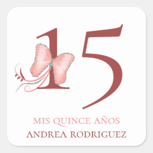 Pink Butterflies & Swirls Quinceañera Square Sticker