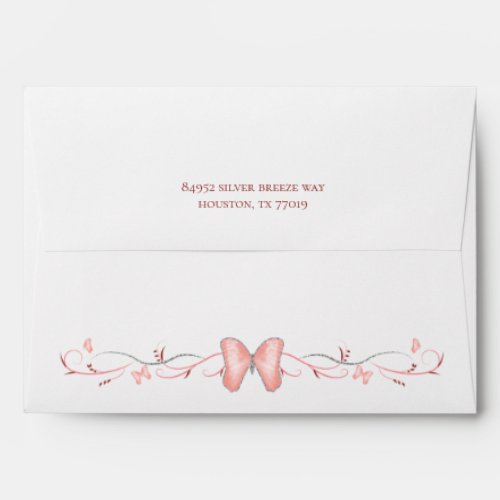 Pink Butterflies  Swirls White Envelope
