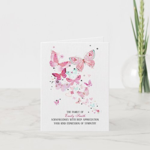 Pink Butterflies Sympathy Thank You Card