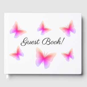 Pink Butterflies Text in Spine Guest Book