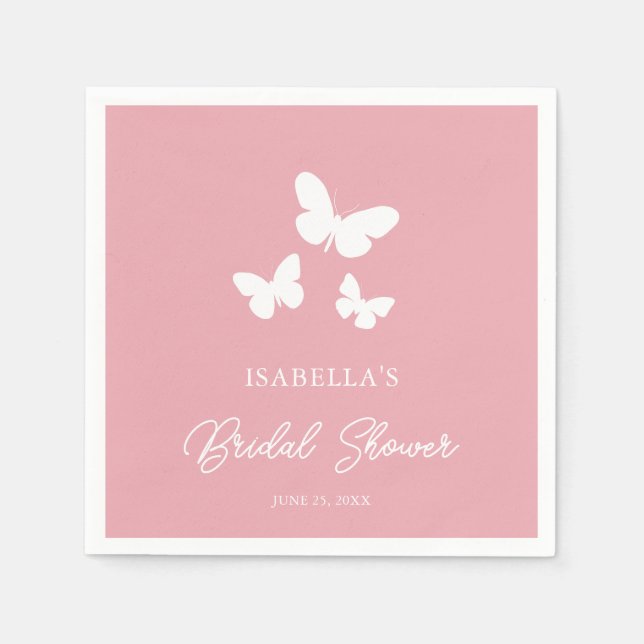 Pink Butterflies Themed Bridal Shower Napkins (Front)