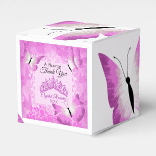 Pink Butterflies, Tiara Quinceanera Favor Boxes
