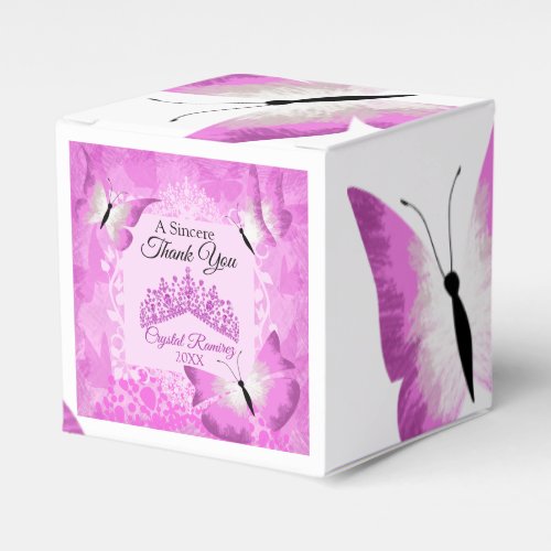 Pink Butterflies Tiara Quinceanera Favor Boxes