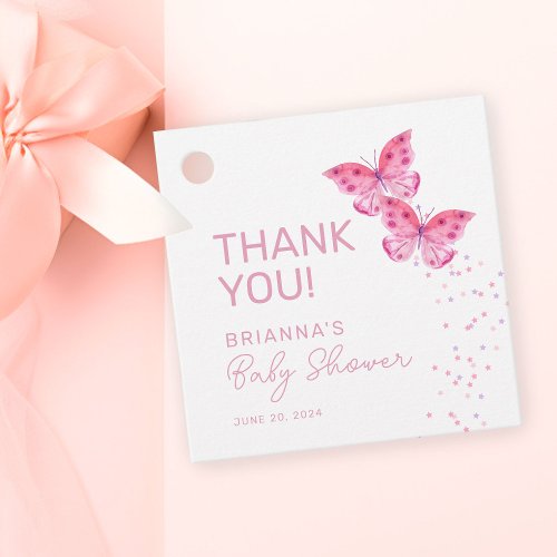 Pink Butterflies Twin Girls Baby Shower Thank You Favor Tags