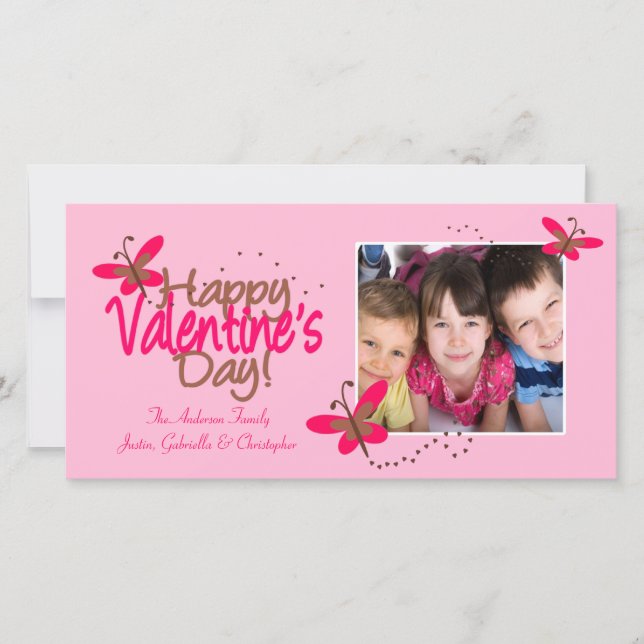 PINK Butterflies Valentine's Day Holiday Card (Front)