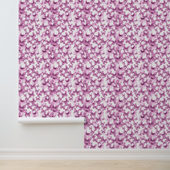 Pink Butterflies Whimsical Baby Girl Nursery Wallpaper (Application)