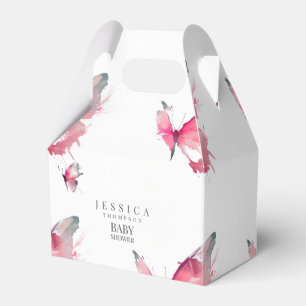Pink Butterflies White Baby Shower Favor Boxes