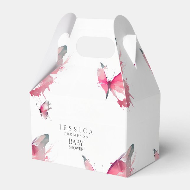 Pink Butterflies White Baby Shower Favor Boxes (Front Side)