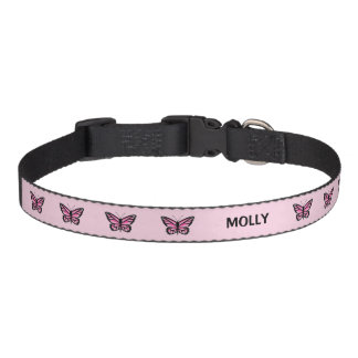Pink Butterflies With Custom Pet Name Pet Collar