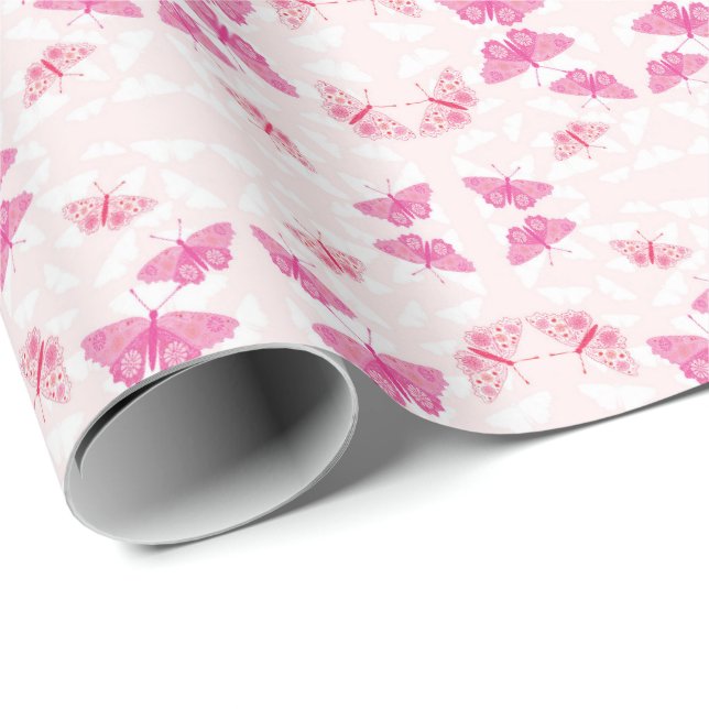 Pink Butterflies Wrapping Paper (Roll Corner)