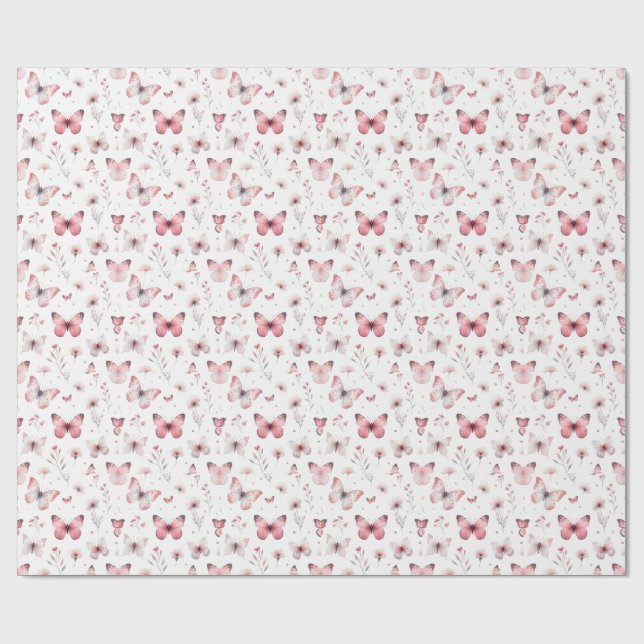 Pink Butterflies  Wrapping Paper (Flat)