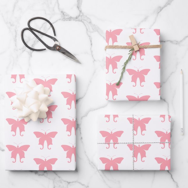 Pink Butterflies Wrapping Paper Sheets (Front)