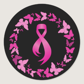 Pink Butterflies Wreath - Breast Cancer Classic Round Sticker