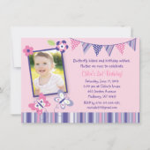 Pink Butterfly 1st Birthday Invitation (Front)