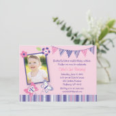 Pink Butterfly 1st Birthday Invitation (Standing Front)