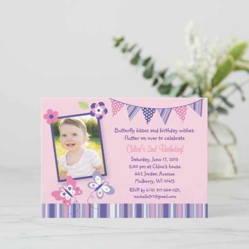 Pink Butterfly 1st Birthday Invitation | Zazzle