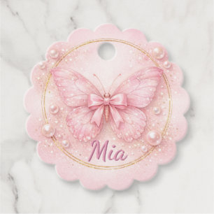 Pink Butterfly 1st Birthday Thank You Scalloped  Favor Tags